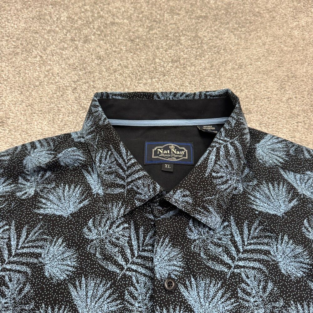 Nat Nast Luxury Originals Silk Cotton Button Down Shirt Men XL Blue Black Floral - Picture 12 of 13